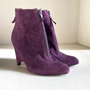 Heyraud Purple Suede Zip up Wedge Booties 37